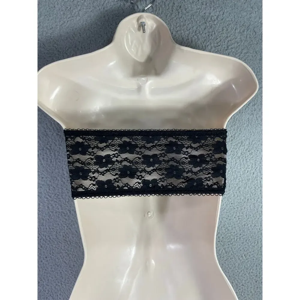 Rene Rofe Black Lace Bandeau Bra‎ M/L Strapless Bralette Removable Pads NWT - Picture 9 of 12
